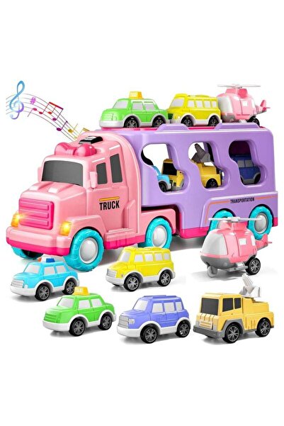 fulina Car Truck Toys for 1 2 3 4 5 Year Old Girls Toddlers, 7-in-1 Carrier Truck Toddler Girl Toys, Fricti