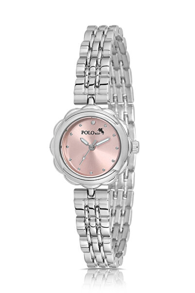 Polo Air ساعة يد نسائية أنيقة بتصميم زهرة فضية اللون وردي اللون PL-1561B3x