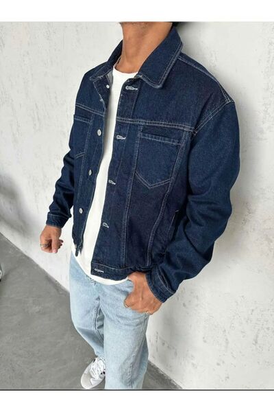 More Black سترة جينز كبيرة الحجم بتصميم أزرق داكن مع جيوب