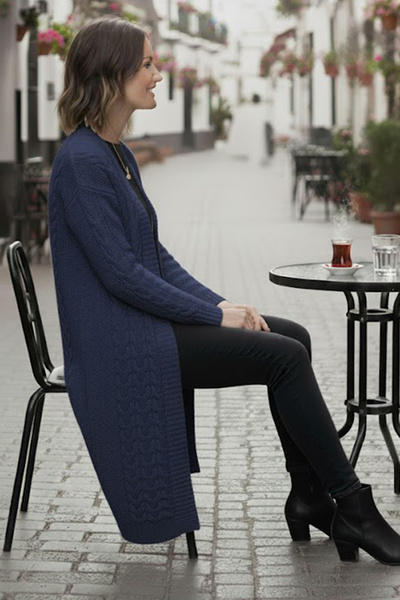 benguen Cardigan lung tricotat cu modele R4251 Indigo