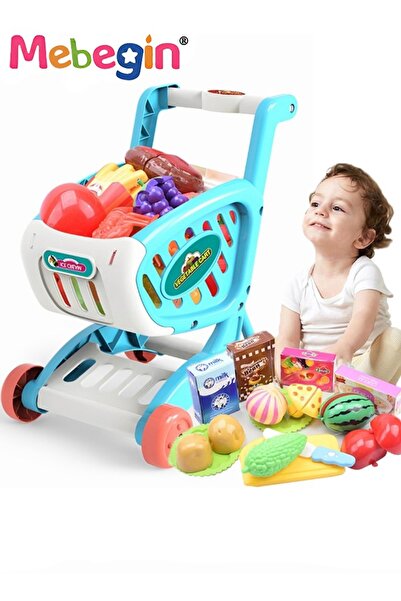 MEBEGIN Kids Shopping Cart Trolley Play Set Toy with Pretend Food and Accesso...