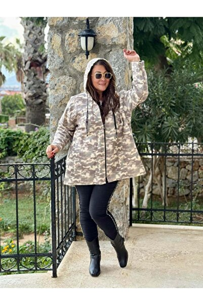 Punta Otantik Yg10926 Hooded Zippered Camouflage Pattern Italian Felt Coat