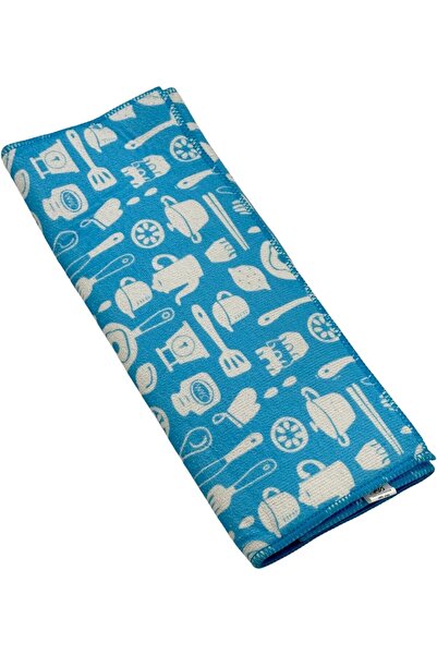 B&D Banddtools Microfiber Dish Drying Mat, Blue with Kitchen Utensils Print, 46 x 46 cm