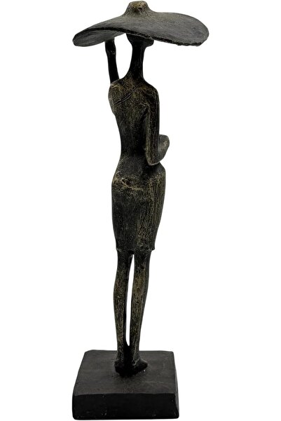 B&D DÉCOR Modern Decorative Standing Lady Figurine - Black Metal Art Sculpture on Square Base