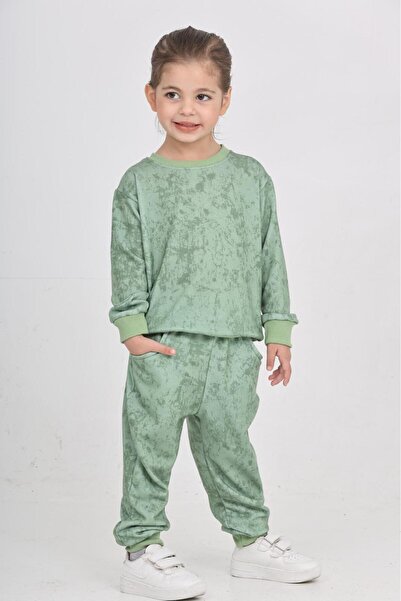 Patriko New Season Winter Inner Fleece Batik Pattern Purple-Green-Grey-Pink Colors Bottom Top Set for Girls and Boys