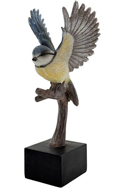 B&D Blue Jay Decorative Resin Bird Statue - Hand-Painted, Spread Wings, Black Base