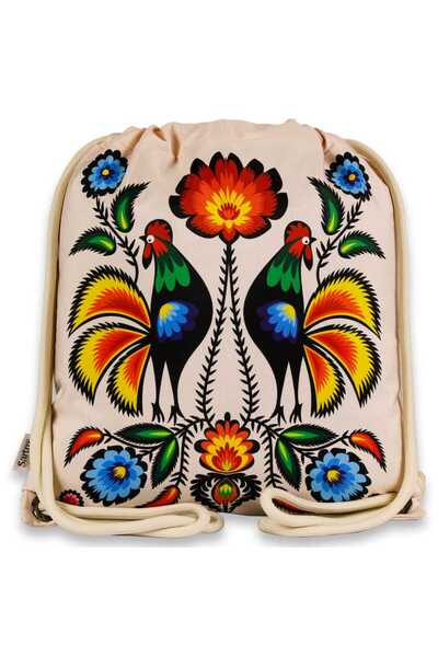 Other Backpack with lining folk Łowicz roosters orange beige