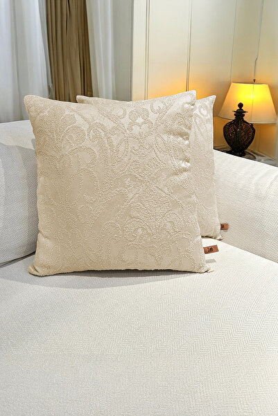 BİRHOME Bella Jakar Özel Tasarım 2'li Dekoratif Kırlent Kılıfı 43x43 cm (Bej)