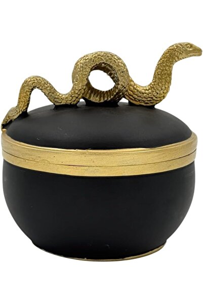 B&D صندوق الثعبان المزخرف - صندوق تخزين مجوهرات سيراميكي أسود وذهبي