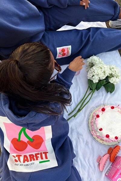 GIA - ART Σετ γυναικεία αθλητική φόρμα Oversize Cherry STARFIT με στάμπα Marine – 3 νήματα φλις, με κουκούλα, ελαστικό πόδι