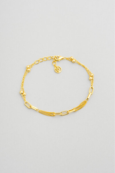 So CHIC... Emma 18 Ayar Sarı Altın Kaplama 19 Cm Gümüş Minimal Bileklik