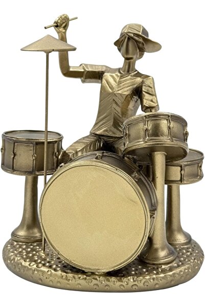 B&D DÉCOR Decorative Drummer Figurine, Gold-Tone Metal Statue, Musical Instrument Theme, Drum Set S