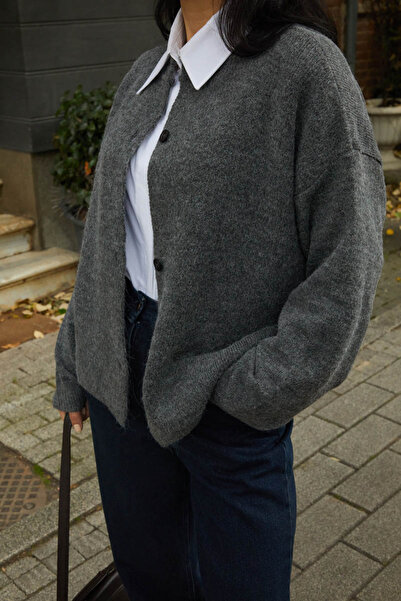 ZÜLAYS Düğmeli Triko Hırka Antrasit