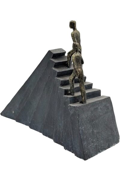 B&D DÉCOR Sculptural Art Piece - Bronze Figures on Dark Gray Stone Base (Mentorship Theme)