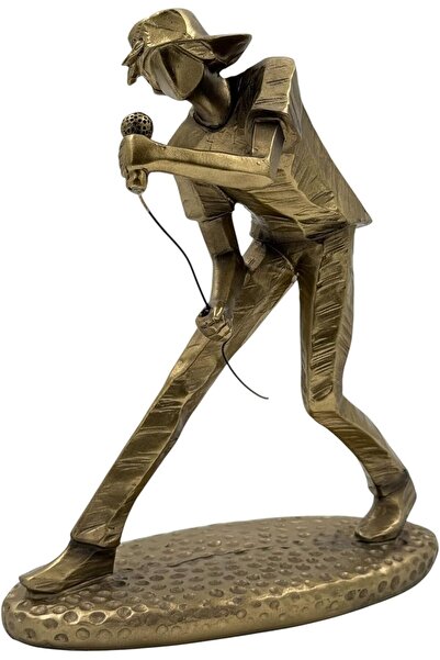 B&D DÉCOR Singer Figurine, Bronze Metal Statue, Decorative Microphone Sculpture