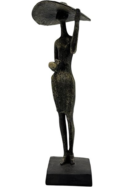 B&D DÉCOR Modern Decorative Standing Lady Figurine - Black Metal Art Sculpture on Square Base