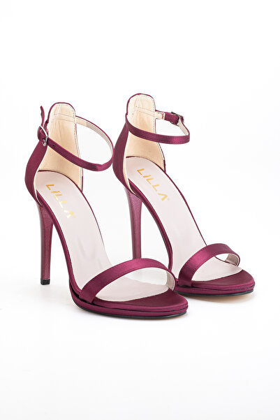 LİLLA Women's Pointed Heel Platform Evening Dress Burgundy Satin Shoes