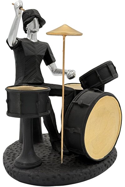 B&D DÉCOR Drummer Figurine - Black & Gold Jazz Sculpture with Drum Set