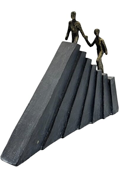 B&D DÉCOR Sculptural Art Piece - Bronze Figures on Dark Gray Stone Base (Mentorship Theme)