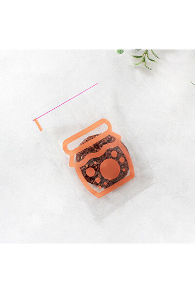 Bimotif Turuncu renkli kavanoz baskılı bantlı şeffaf poşet 10x15 cm (5 adet)