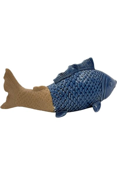 B&D Decorative Fish Ornament, Blue and Brown Ceramic, Nautical Theme Home Decor