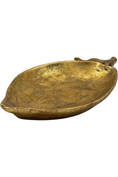 B&D Décor Vintage Gold Leaf-Shaped Decorative Metal Tray, Antique Brass Finish