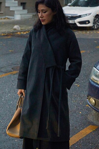 ZÜLAYS Kruvaze Bağlamalı Kaban Füme