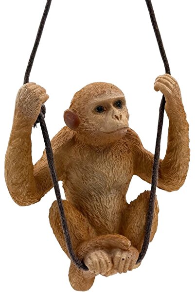 B&D Hanging Monkey Ornament, Decorative Brown Primate Figurine with Rope Swing, Indoor Outdoor Garde