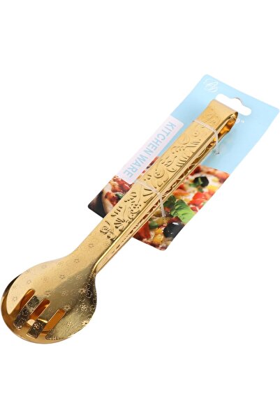 B&D Decorative Gold Kitchen Tongs, 9 Inch, Floral Embossed Pattern, Stainless Steel Serving Utensil