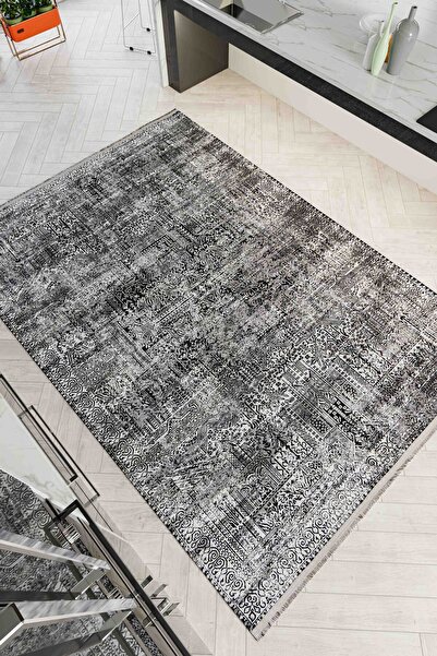 Oriente Home İskandinav Desen Gri Şönil Makine Halısı Kaymaz Taban Yıkanabili...