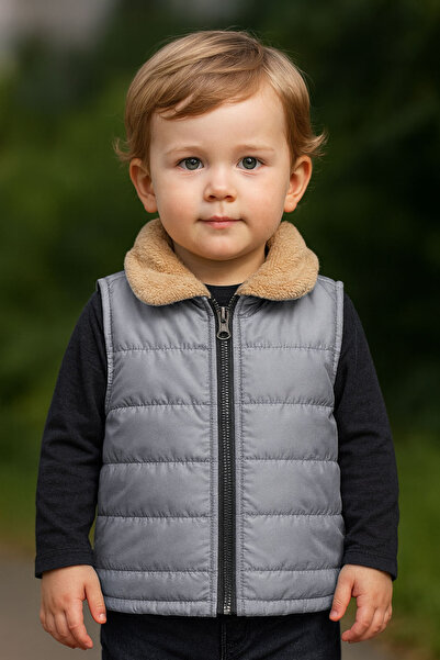 canmana kids&baby Boys' Puffer Vest with Fur Collar