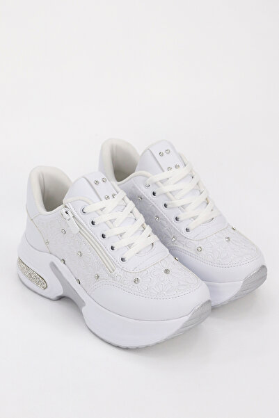 Mamito Ayakkabı Mdl 492 Floral Motif Stone Detailed Side Zipper Sneakers