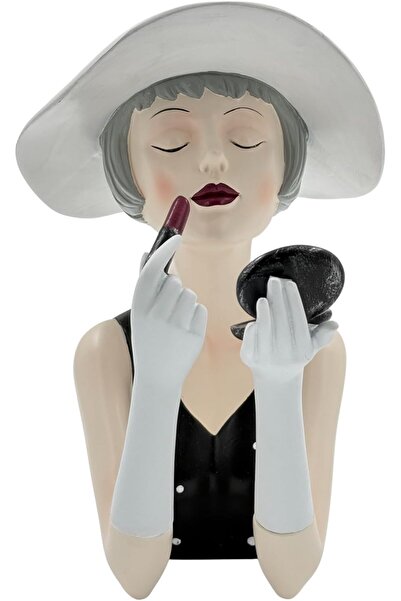 B&D B and D Vintage Lady Statue, Assembled Ceramic Home Decor with Gold Tray, 15 × 12 × 10 cm, Black a