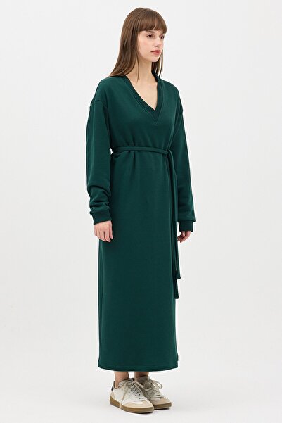 QANU Μακρύ φούτερ με λαιμόκοψη σε σχήμα V πράσινο