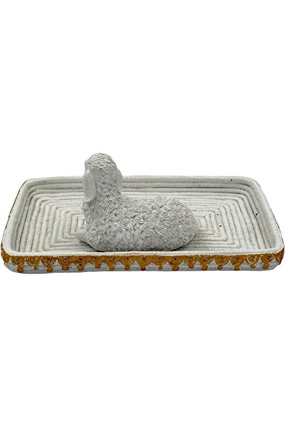 B&D Decorative Ceramic Sheep Statue with Gold-Trim Base (banddtools)