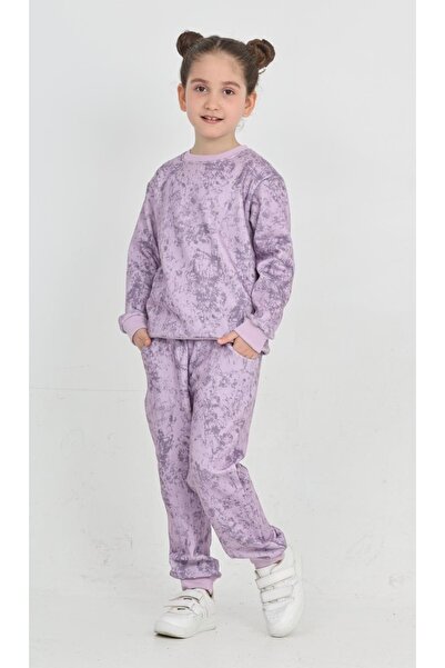 Patriko New Season Winter Inner Fleece Batik Pattern Purple-Green-Grey-Pink Colors Bottom Top Set for Girls and Boys