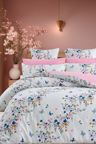 BTF HOME Set de lenjerie de pat dublu din bumbac cu cearșaf elastic rezistent...