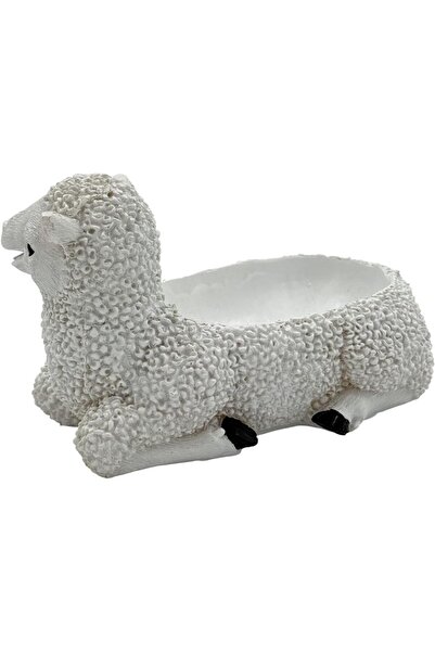B&D Decorative White Polyresin Sheep Statue - Curly Wool Design, Indoor Display