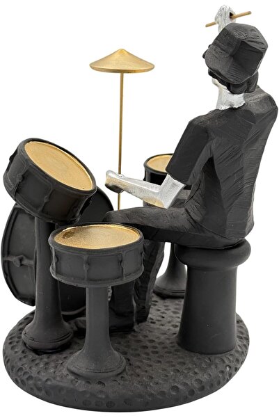 B&D DÉCOR Drummer Figurine - Black & Gold Jazz Sculpture with Drum Set