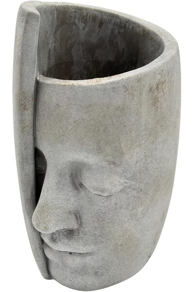 B&D Decorative Face Planter, Modern Half-Face Wall Sculpture, Grey Cement