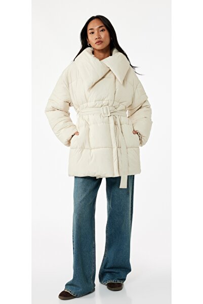 Koton Uzun Kollu Cepli Fermuarlı Şal Yaka Kemerli su itici Anorak şişme mont