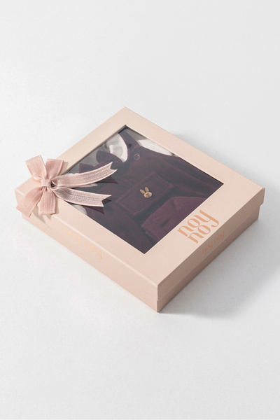 Mert Baby Velvet Salopet with Bow Tie, 4-Piece Luxury Boxed Gift Set for Baby Boy, 100% Cotton