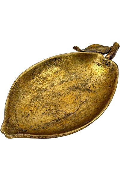 B&D Décor Vintage Gold Leaf-Shaped Decorative Metal Tray, Antique Brass Finish