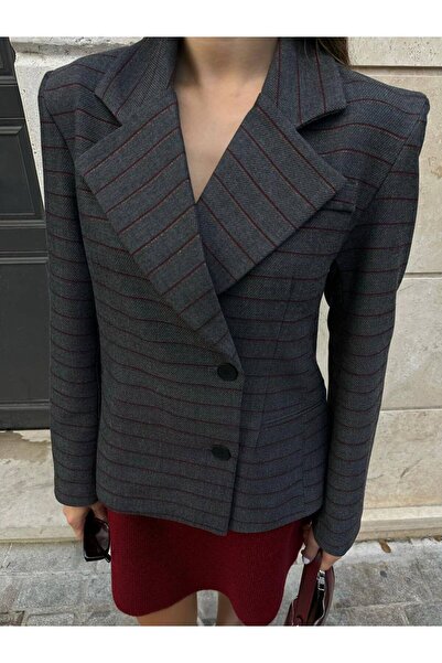 LUJJE Burgundy striped blazer jacket