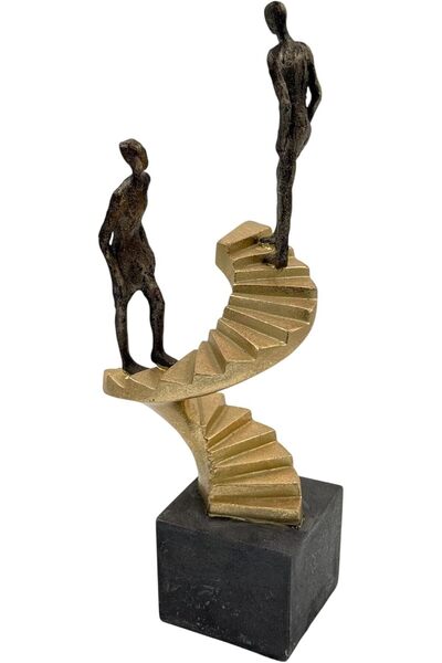 B&D Modern Abstract Spiral Staircase Sculpture, Bronze & Gold with Black Base
