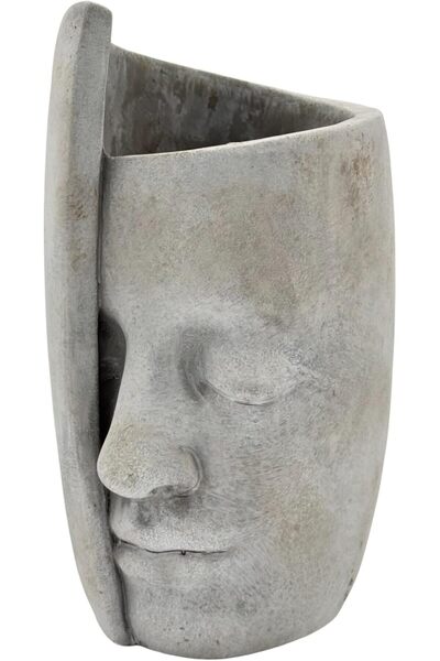 B&D Decorative Face Planter, Modern Half-Face Wall Sculpture, Grey Cement
