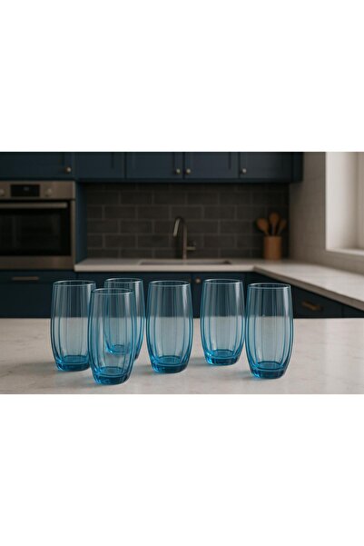 Paşabahçe 6 Pieces Stylishly Designed Linka Long Blue Water & Soft Drink Glasses & Cup