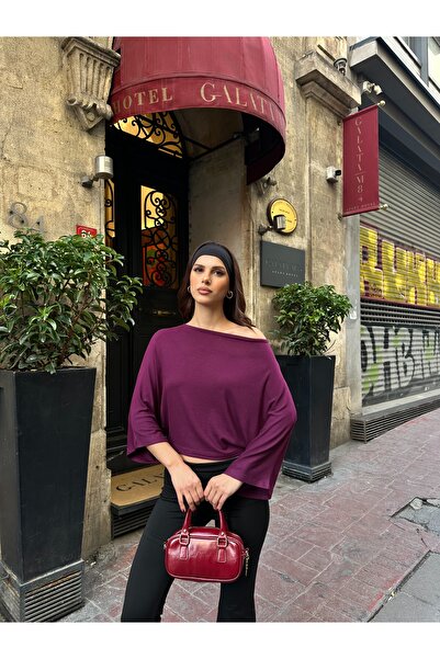 BEJNA Women's Batwing Sleeve Off Shoulder Modal Textured Blouse