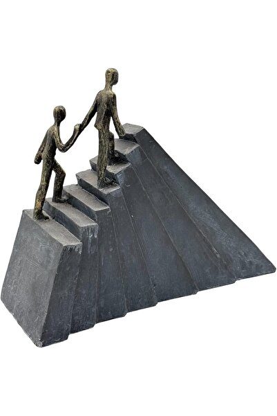 B&D DÉCOR Sculptural Art Piece - Bronze Figures on Dark Gray Stone Base (Mentorship Theme)