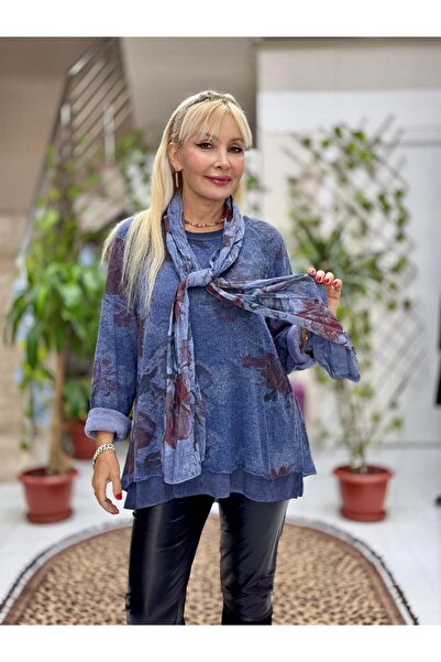 Punta Otantik Yg10507 Italian Scarf Sweater Blue